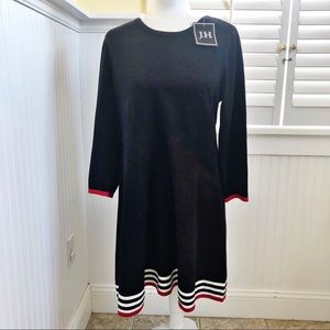 JH Black Striped NWT Long Sleeve Sweater Dress Lg